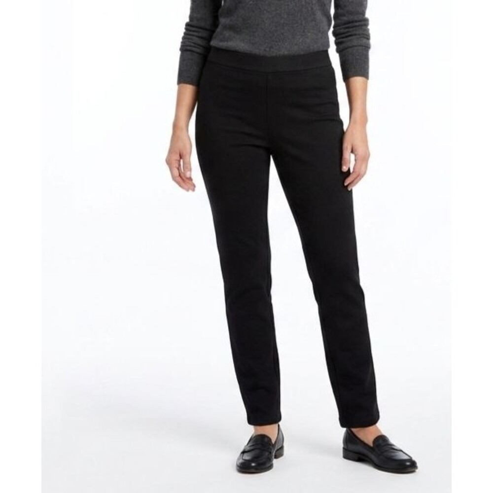 LL Bean Perfect Fit Pants XS Black Fleece Lined Slim Leg Pull On High Rise EUC